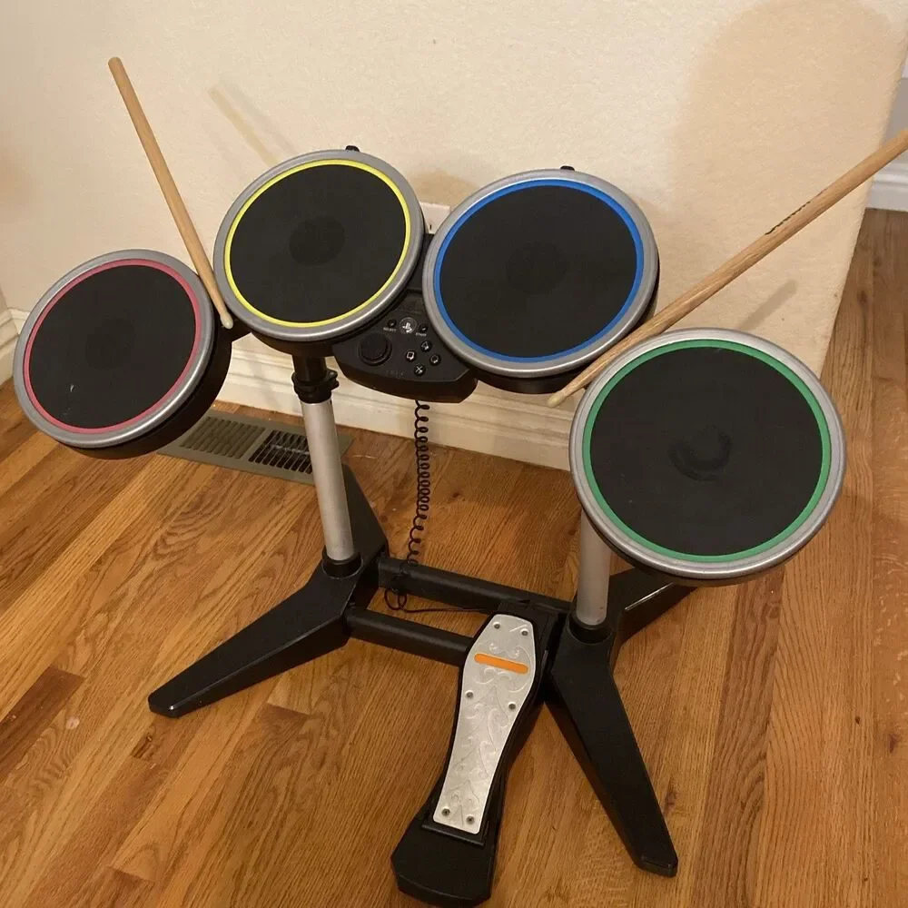 PlayStation Rock Band Harmonix PSDMS2 Drums Set Stand Pedal & Drum Sticks